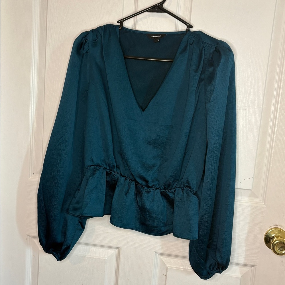 Express Deep Teal V-Neck Blouse